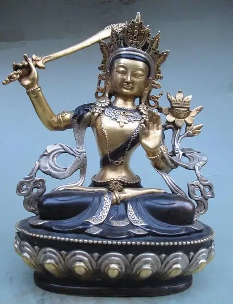 

Tibet 100% pure bronze 24K Gold Silver-Gilt Manjushri Kwan-Yin buddha statue