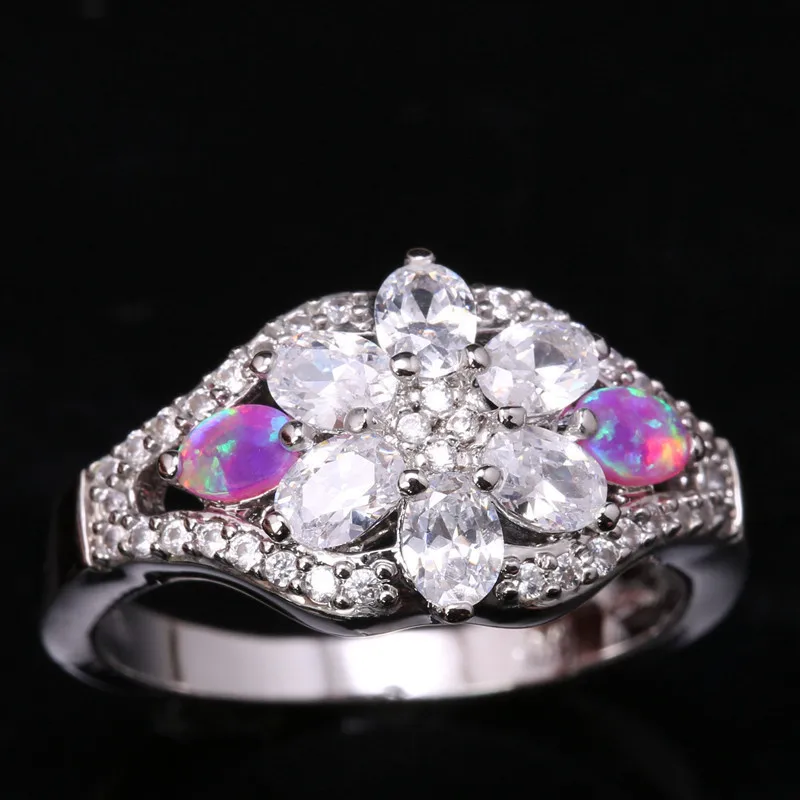 Красота Розовый огненный опал белые ювелирные изделия посеребренные