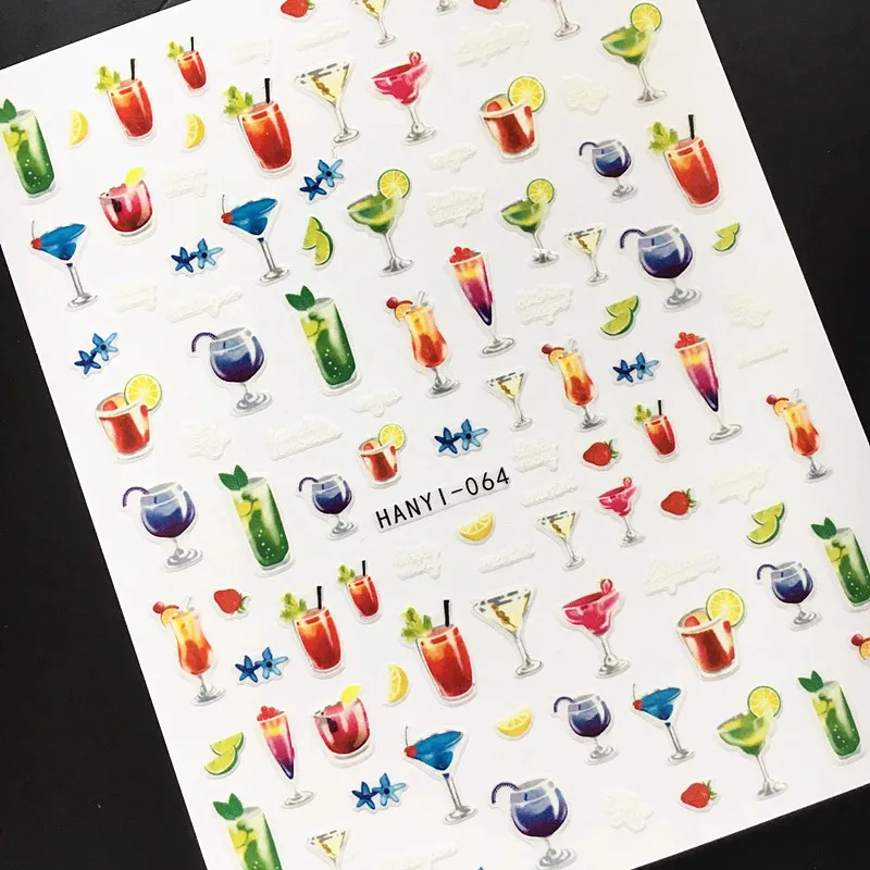 

Newest 3d nail art sticker SOLONAIL hanyi-64 nail tools summer drink decoration nail accessories supplier