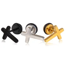 Punk Unisex Jewelry Gift Fake Earrings Men Women Stainless Steel Cross Stud Earring Piercing Jewelry
