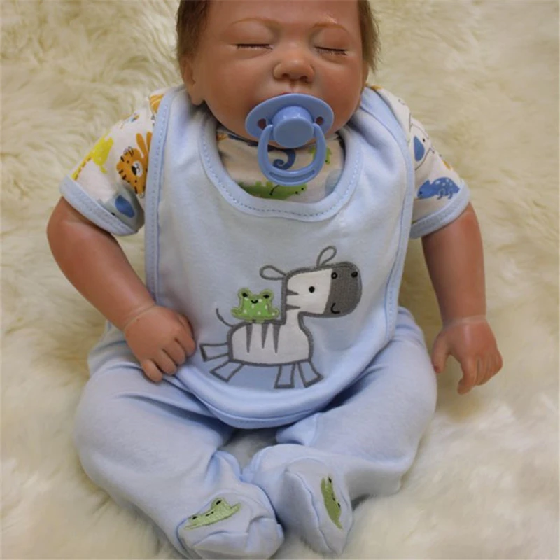 

45cm/18" Newborn Sleeping Baby Handmade Soft Vinyl Touch Reborn Dolls with Blue Animal Print Suit Gift Toy Collection