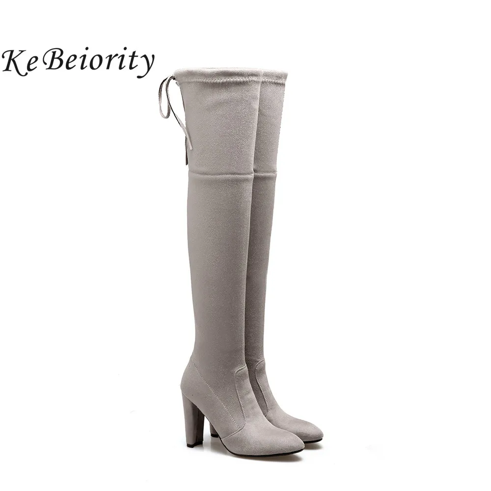 

KEBEIORITY Fashion High Heels Over the Knee Boots for Women Sexy Ladies Autumn Thigh High Boots Lace Up Stretch Boots 2017