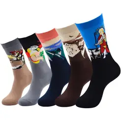 5 пар/уп. знаменитая картина маслом модные Для мужчин хлопковые носки Harajuku Happy Socks Для мужчин яркие экипажа носки смешные calcetines