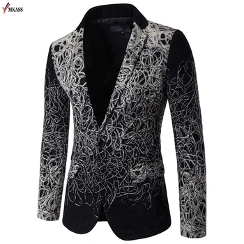 

2017 Autumn Spring Mens Floral Blazer and Jackets Slim fit Fashion flower Wedding dress men blazer designs Suit men M-5XL
