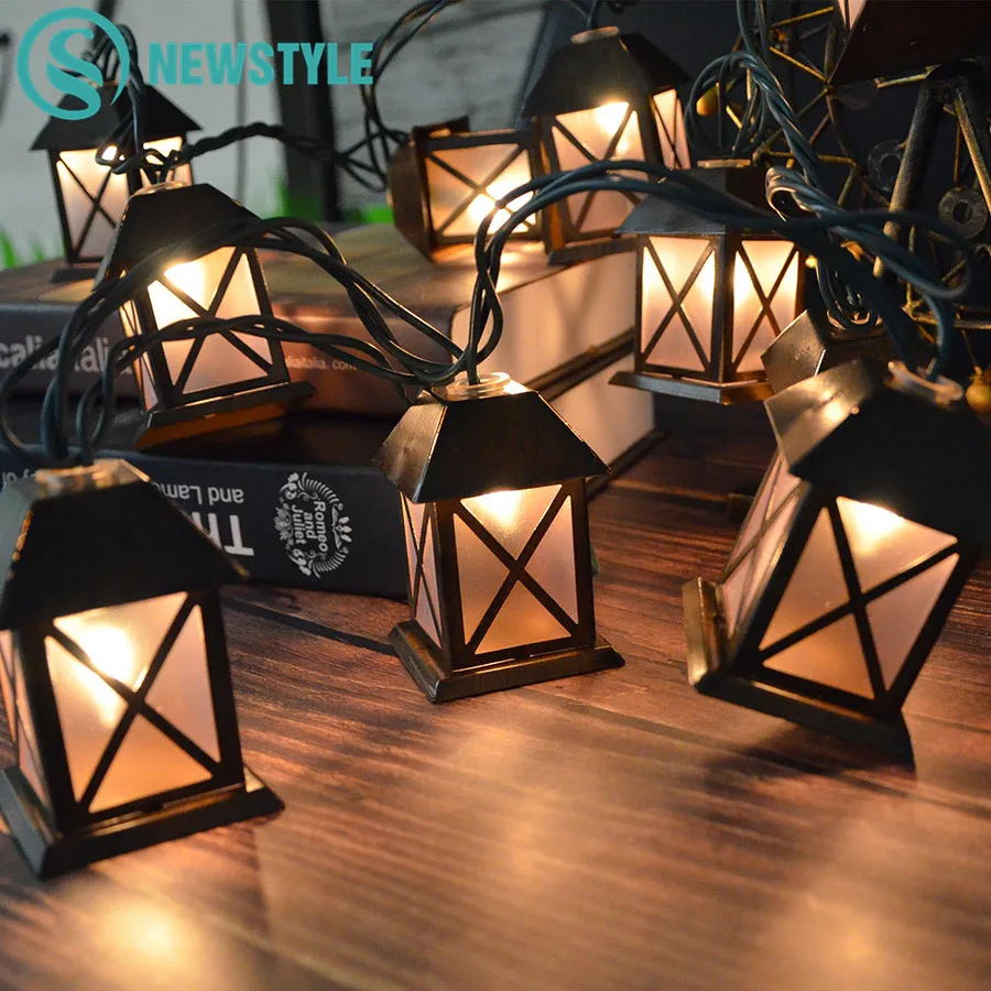 

Mini House String Lights 1.5M 10 LEDs 220V EU Plug Outdoor Backyard Garden Creative Retro Metal Style House Fairy String Garland