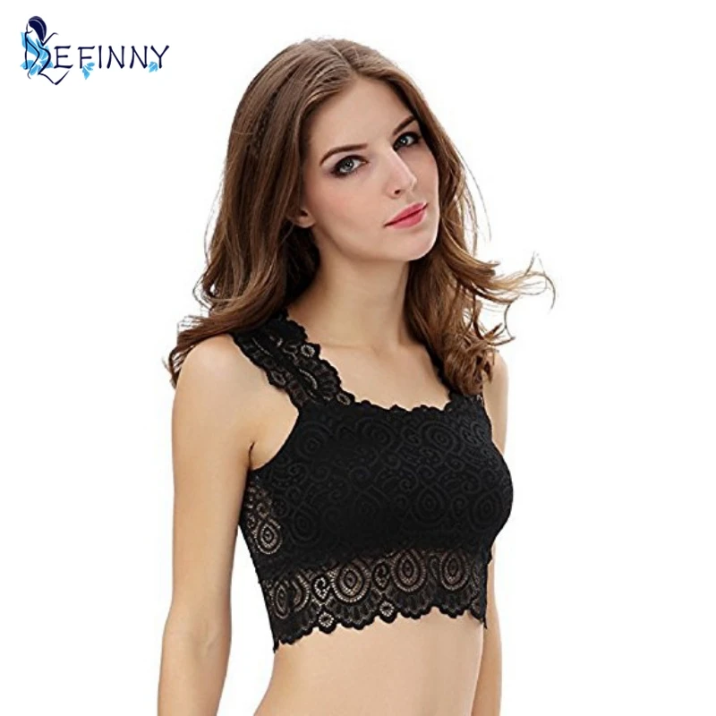 Felame Comfortable Lace Overlay Padded Bra Women Lace Vest Bra Crop Top