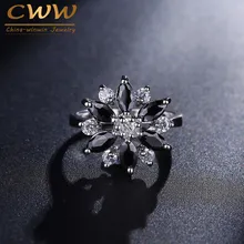 CWWZircons модный дизайн кольца на палец в форме большого цветка белого и черного цвета с кристаллами CZ для женщин трендовые ювелирные изделия R072