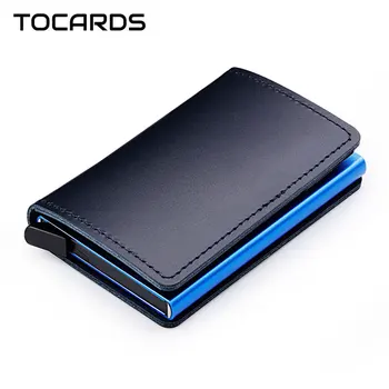 RFID Blocking 100 Genuine Leather Slimwallet Aluminum Credit Card Holder Metal Business ID Cardholder Card Case