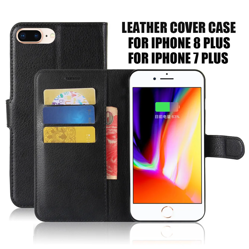 KIP8P1020_1_Litchi Texture Leather Case with Card Slots & Stand for iPhone 8 Plus