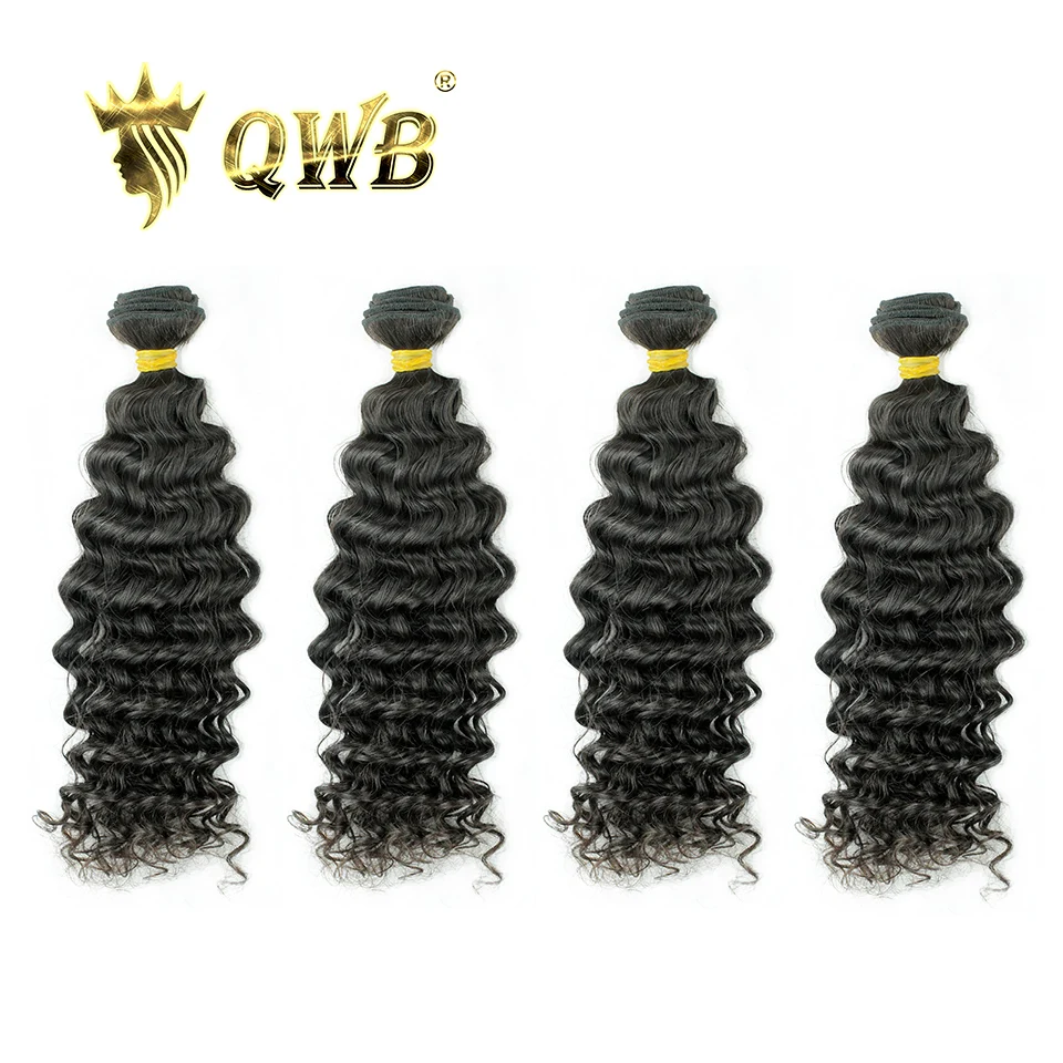 

QWB Deep Wave Free shipping 4Bundle/Lots 12''~28'' Queen Weave Beauty P Brazilian Virgin Nature Color 100% Human Hair Weaving