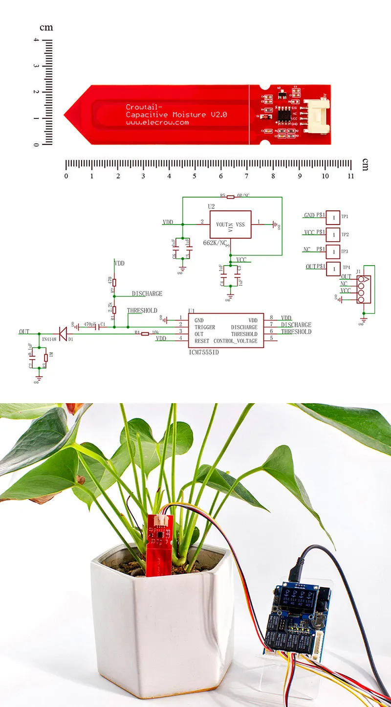 Elecrow 2 шт./лот емкостный датчик влажности почвы для Arduino влажность почвы Емкостное измерение для смарт полива набор для установки