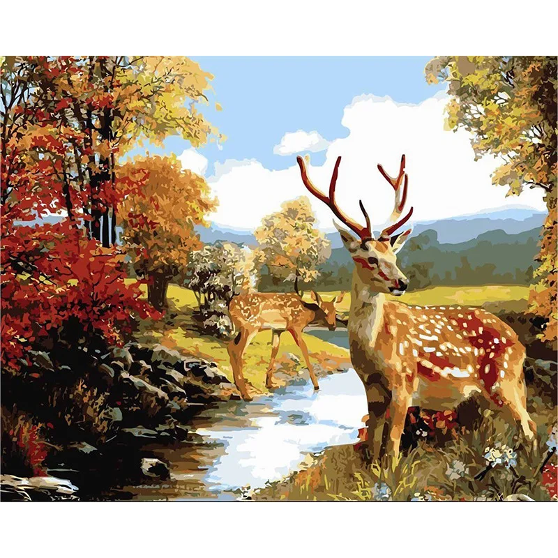 

Deers In the Forest Animals DIY Oil Painting By Numbers 3D Pictures Linen Canvas Painting For Living Room Wall Art Home Decor