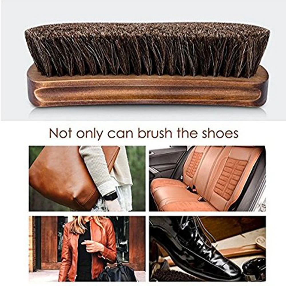 1Pc Horsehair Shoe Brush Shine Brushes scraping tool with Horse Hair Bristles for Boots Shoes & Other Leather Care Brush