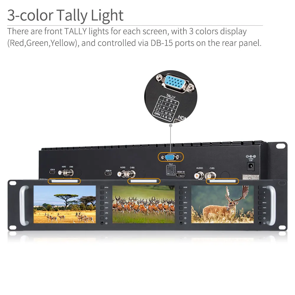 Feelworld T51-H тройной 5 дюймов 2RU Leightweight HDMI вещательный монитор lcd TFT 800x400 HDMI AV монтируемый в стойку монитор для вещания