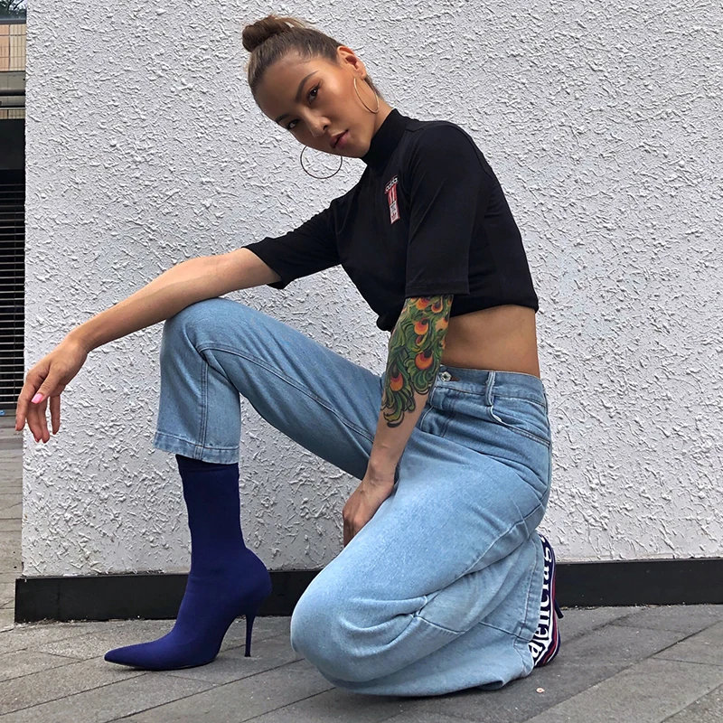 TWOTWINSTYLE летние нерегулярные джинсовые расклешенные брюки для женщин с высокой талией узкие джинсы женская модная одежда уличная одежда Новинка