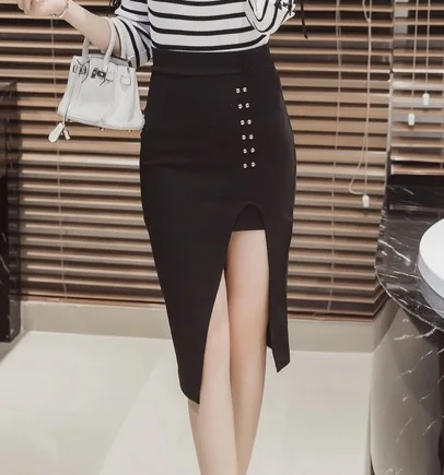 MSSNNG 2018 Slim split high waist bag hip skirt long skirt elegant professional skirt step skirt (20)