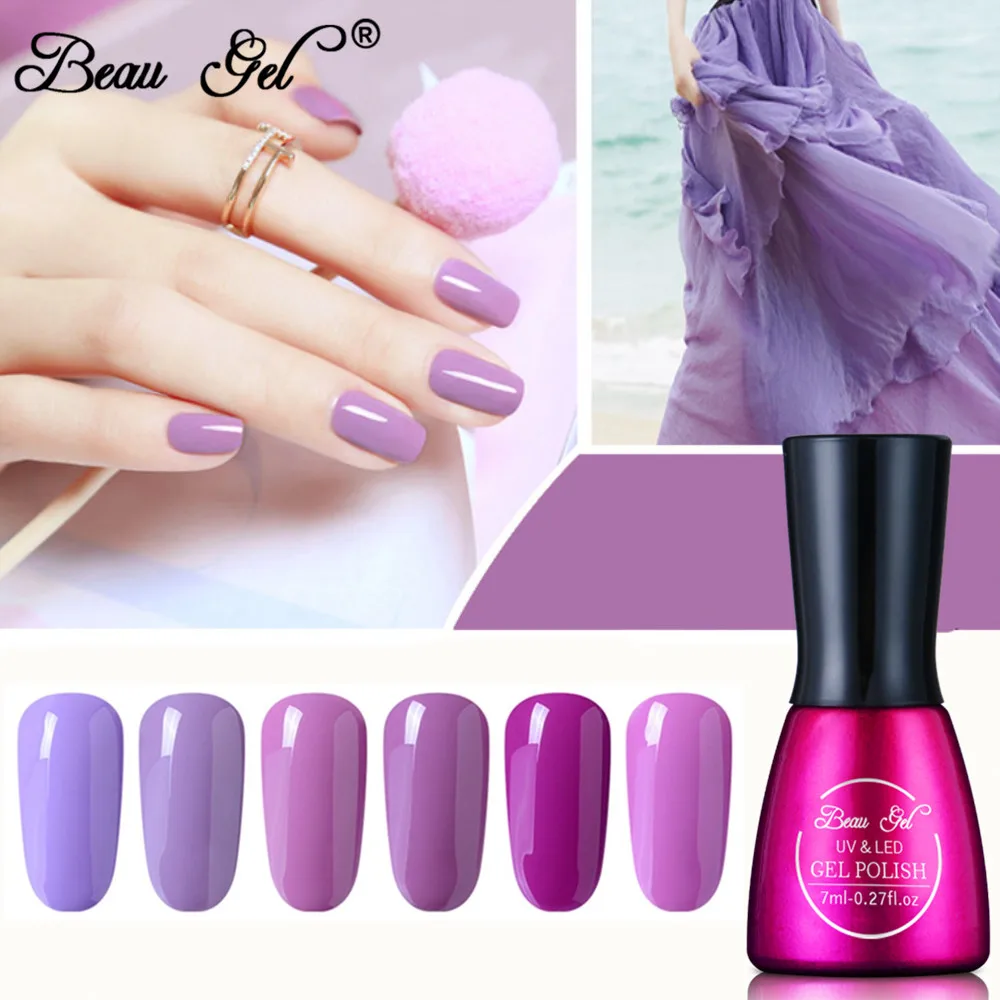 

Beau Gel Soak Off UV Gel Nail 7ml Gel Nail Polish Long Lasting UV Gel Polishes Pure Nail Art Purple Series 12 Color Nail Lacquer