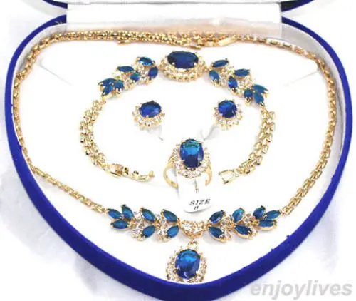 

Hot sale new Style >>>>Blue Cubic Zirconia Golden Link Crystal Pendant Necklace Bracelet Earrings Ring