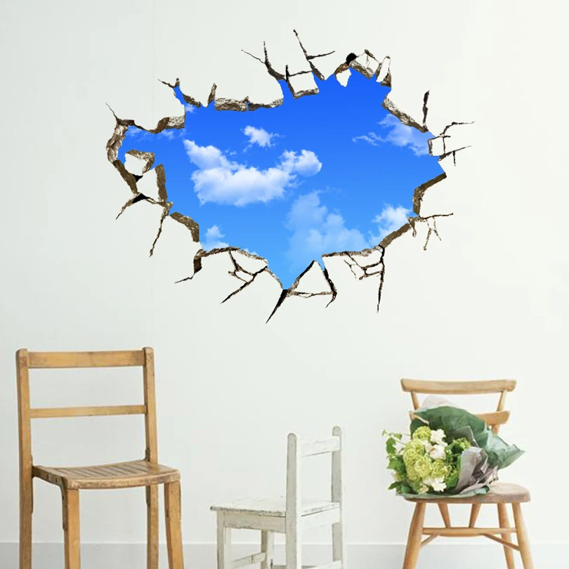 Creative wall sticker 3D three dimensional Broken Sky and white clouds Household Adornment Can Remove The Wall Stickers 70*50cm|wall sticker|wall sticker 3d - AliExpress