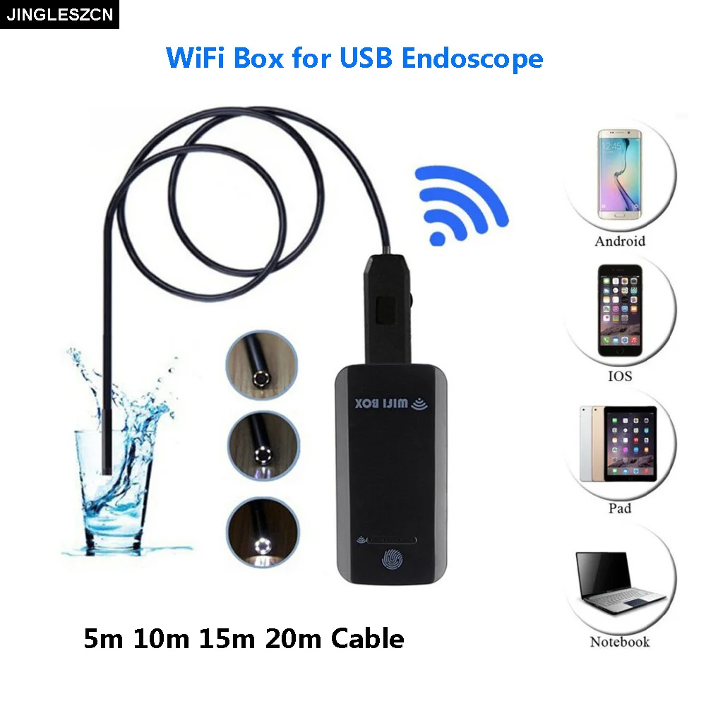 

JINGLESZCN 7mm Wifi Box Endoscope USB Camera 2m 5m 7m 10m 15m 20m 25m Waterproof Snake Inspection Borescope Camera Android PC