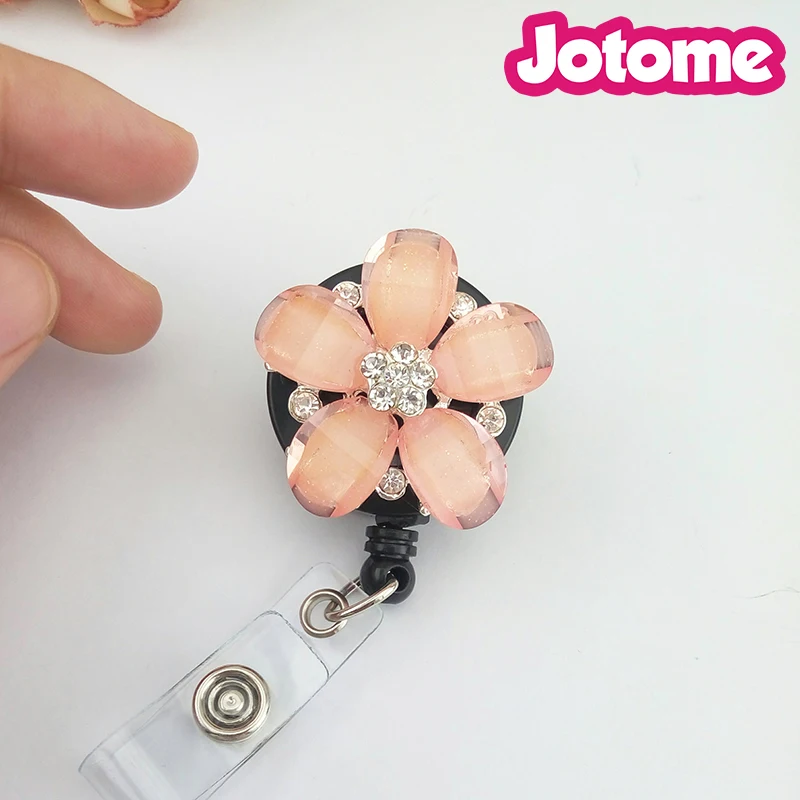 custome acrylic flower retractable badge reel plastic