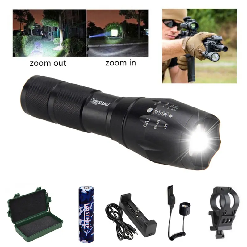 

A100 1 Mode 1000 LM hunting Flashlight white light T6 LED+Battery+Remote Pressure Switch