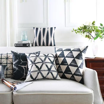 

Wholesale Watercolor Painting Abstract Black Cushion Home Decor Geometric Pillow Linen Cotton Cushions Decorative Throw Pillows