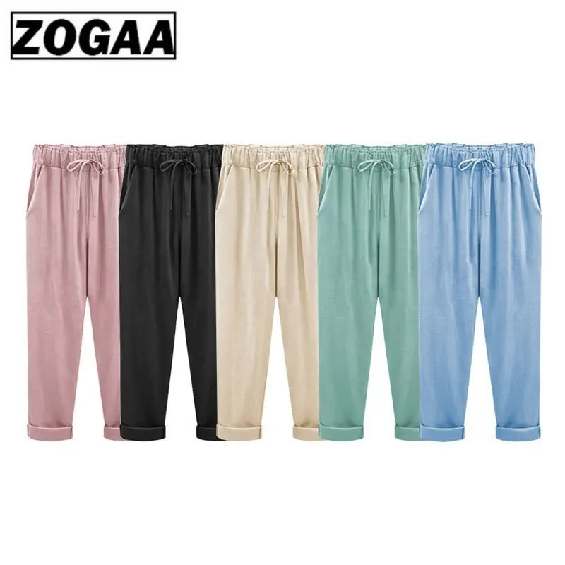 

Women Trousers Linen Cotton Solid Casual Pants Plus Size Ladies Pants Female Loose Harem Pants Trousers With Pocket M-6XL