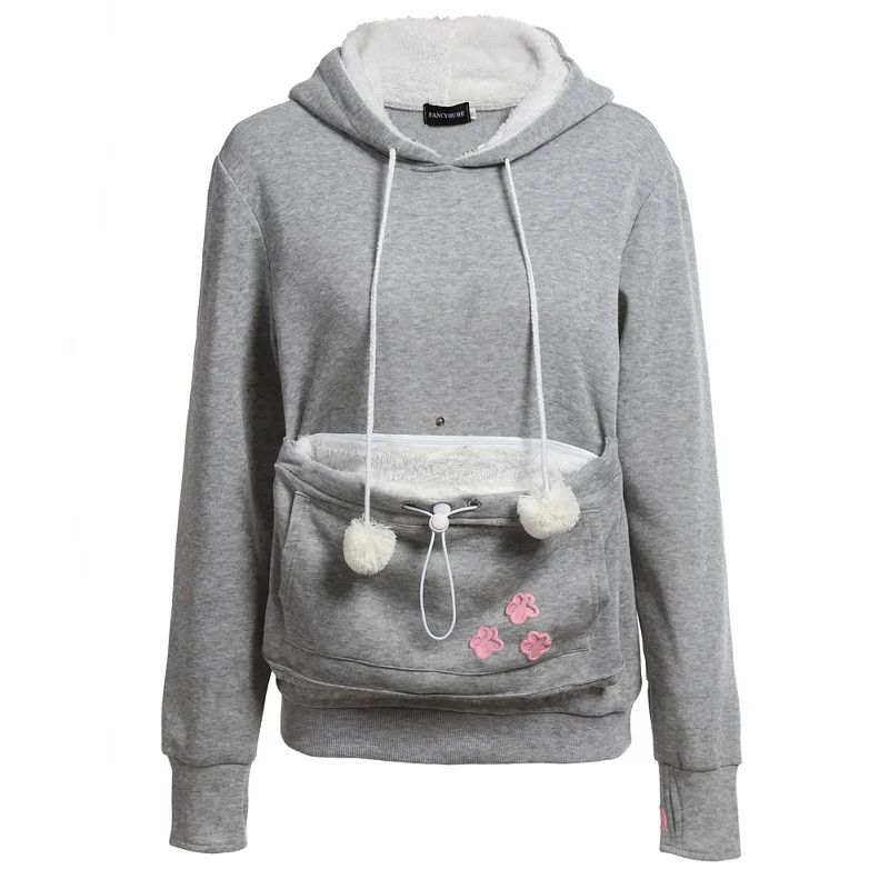 

2019 Korea style sweet cartoon dog girl fleece hooded long sleeve pullover woman sweatshirt hot sales big pockets
