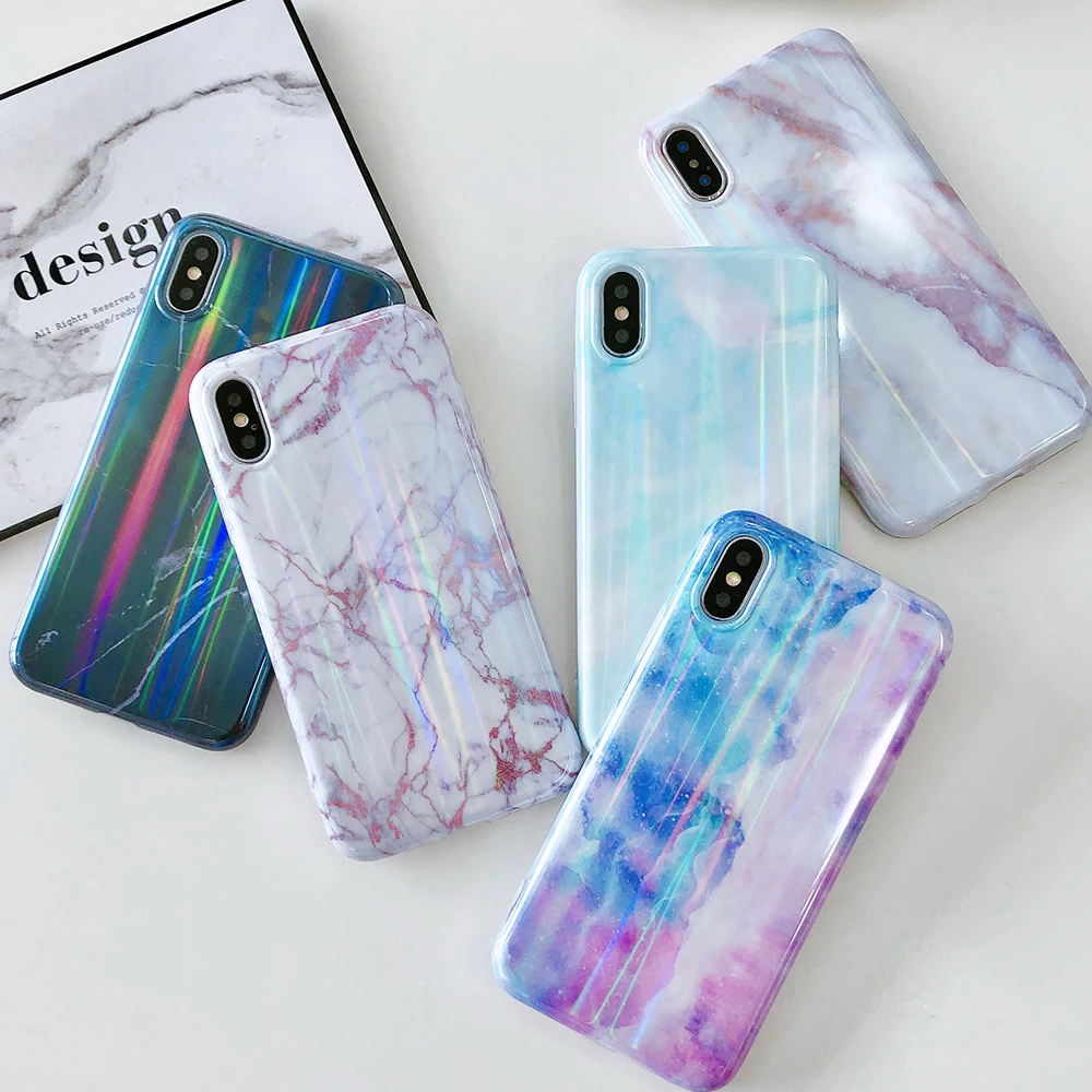 

Axbety sFor iPhone 7 8 Plus XS 6s Plus Case Fashion Marble Colorful Blu-ray silicon Glitter Shell back cover For iPhone 8 Coque