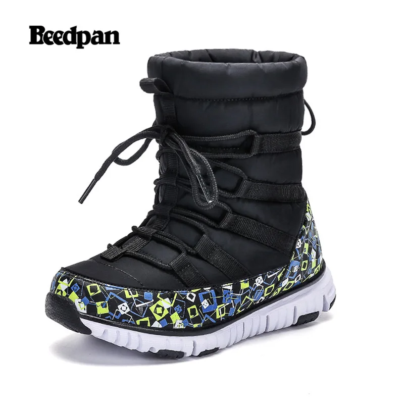 

BEEDPAN Winter Children Boots Girls Snow Shoes Waterproof Leather Slip-on Plush Warm Boys Boots For Kids bota Mid-Calf Platform