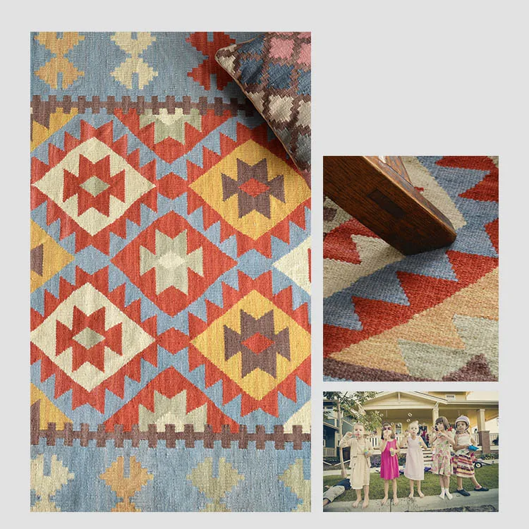 Flash Deal Kilim 100% wool handmade Carpet geometric Indian Rug plaid striped Modern contemporary tapestry mat design Bohemian Nordic style 13