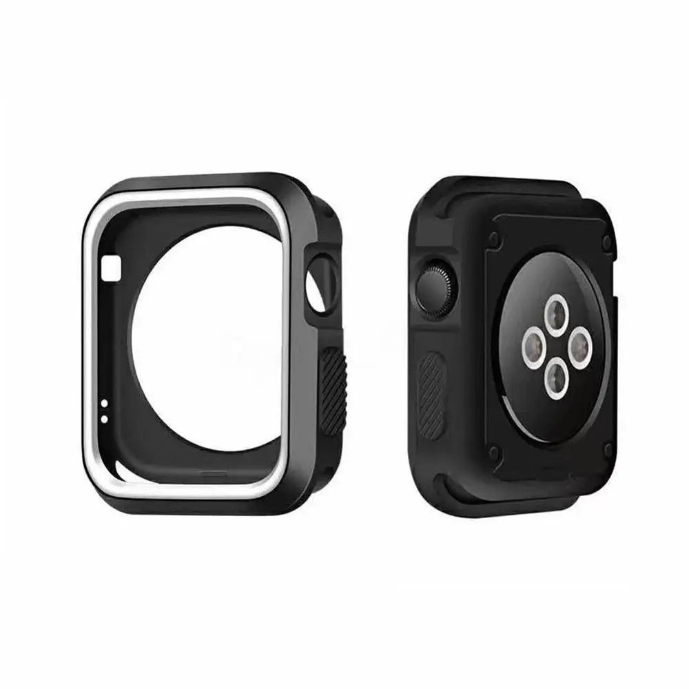 Модный Двухцветный Мягкий силиконовый чехол-Бампер для Apple Watch для iWatch Series1 2 3 4 чехол рамка Полная защита 44 40 42 38 мм - Цвет: BLACK-WHITE