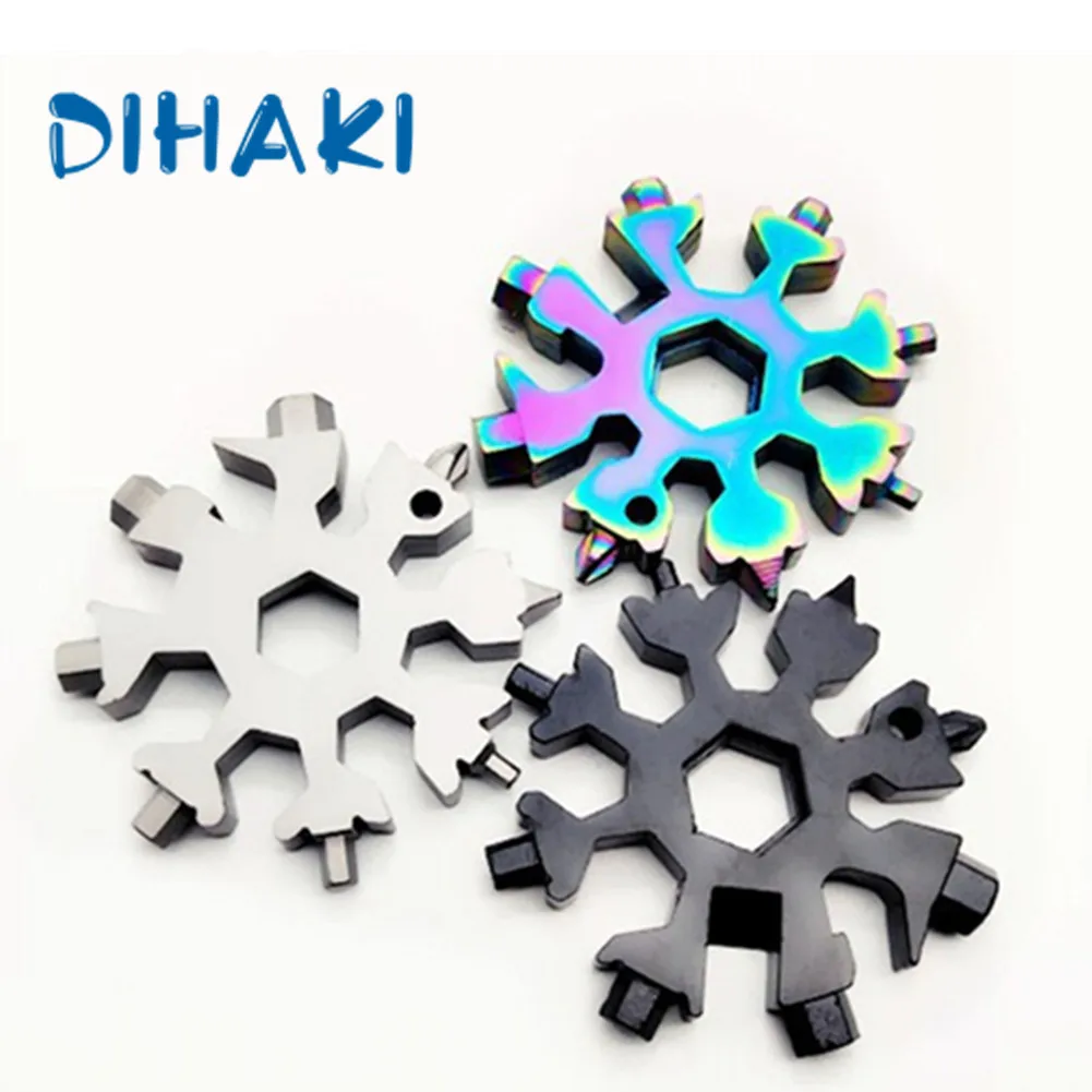 

18-in-1 Multi-tool Card Stainless Steel 420 Outdoor Survival Tourism Mini Snowflake Tool Card +Ring Hand Tools