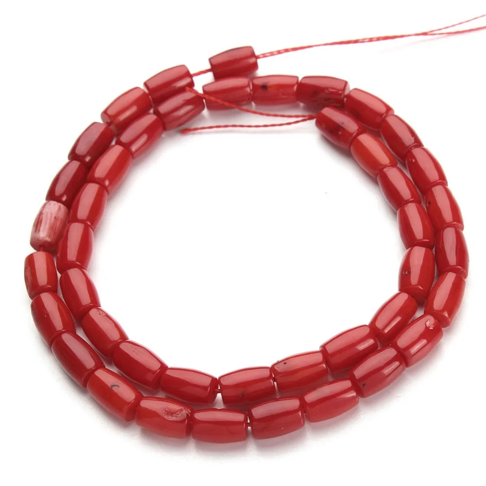 

Wholesale 5*9mm Cylindrical Shape 43 pcs Red Nature Coral Charms Loose Beads fit DIY Necklaces Bracelets Jewelry Making Findings