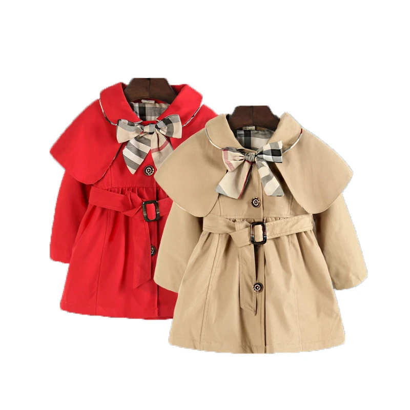 

2019 Vintage Girl Spring Jacket Bow Tie Trench Outwear Coat Atumn Shine Princess clothing Top for girl bobo choses