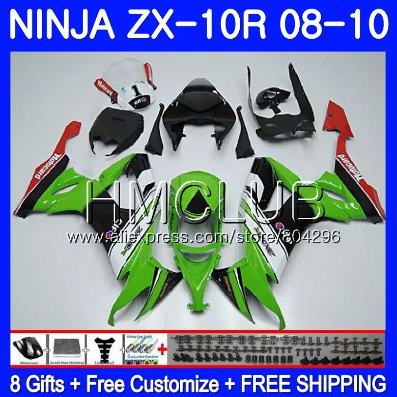 

Bodywork For KAWASAKI NINJA ZX 10 R ZX1000C ZX10R 08 09 10 40HM.21 ZX 10R ZX1000 ZX-10R 2008 2009 2010 Fairing kit Glossy green