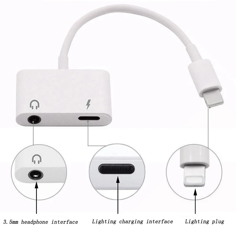 

2 in 1 for iPhone Charger Adapter For iphone X 6s 7 8 Plus Charging Adapter 3.5mm Jack Headphones AUX Splitter For iphone XS MAX