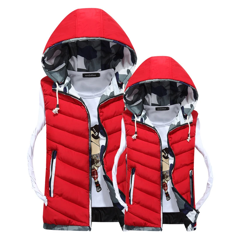 

Autumn Winter Men Women Warm Vest Detachable Cap Cotton Femme Sleeveless Jacket Casual Cardigan Waistcoat 3XL