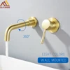 Quyanre Brushed Gold Basin Faucet Concealed Wall Mounted Faucet Tap 360 Rotation Single Handle Hot Cold Water Bath Mixer Tap ► Photo 1/6
