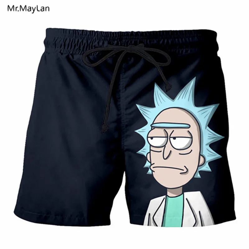 Funny Cartoon Crazy Ricky 3D Print Men Beach Shorts Fashion Male Hip
