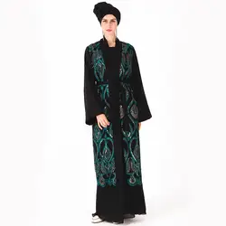 Для мусульманского праздника Рамадан Для женщин кардиган с пайетками вышивка Абаи мусульманский для молитв Костюмы с длинным рукавом