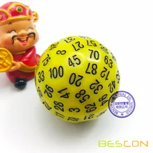 Bescon многогранные кости 100 сторон кости, D100 штампы, 100 сторонний кубик, D100 игровые кубики, 100 сторонний кубик желтого цвета