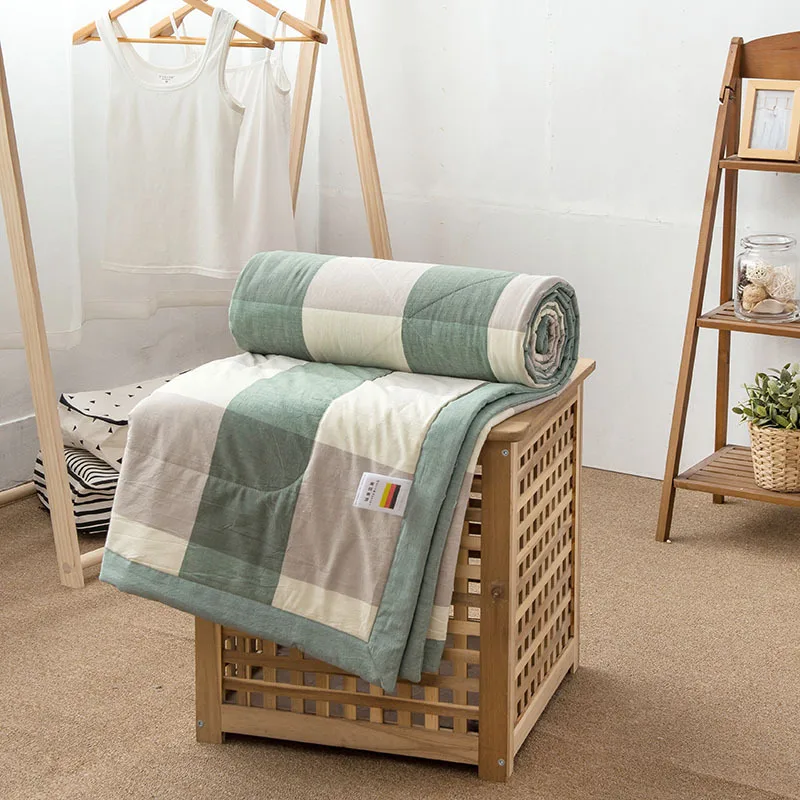 Стеганые одеяла в скандинавском стиле из хлопчатобумажной ткани, мягкое одеяло для дома, гостиницы, простые клетчатые полоски, 3 размера, постельные принадлежности