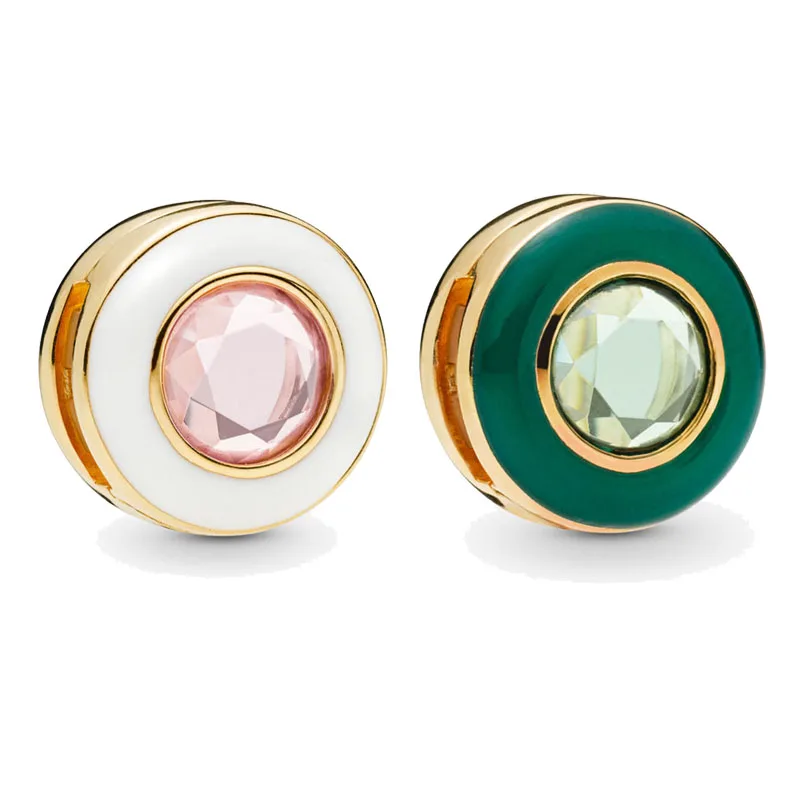 

2019 New 925 Silver Bead Shine Reflexions Green White Circle Clip Charm Fit Original Pandora DIY Reflexion Bracelet for Women