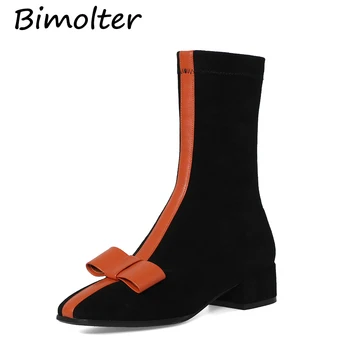 

Bimolter Women Autumn Fashion Genuine Leather Ankle Boots Butterfly-knot Elegant Ladies Party Wedding Ankle Boots Shoes LAEB066