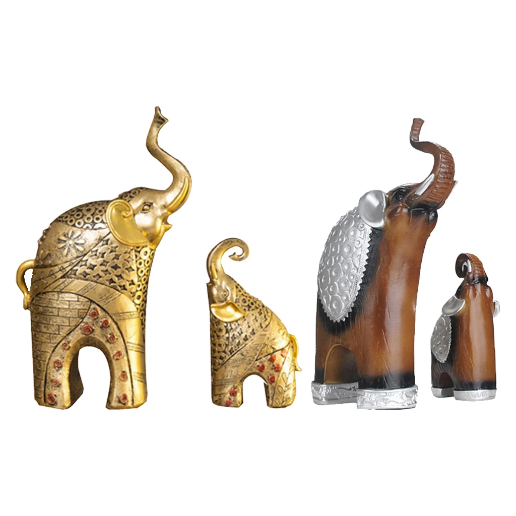 2 шт. полимерные счастливые фигурки слонов интерьера Ornamants для украшения дома коричневый/золотой