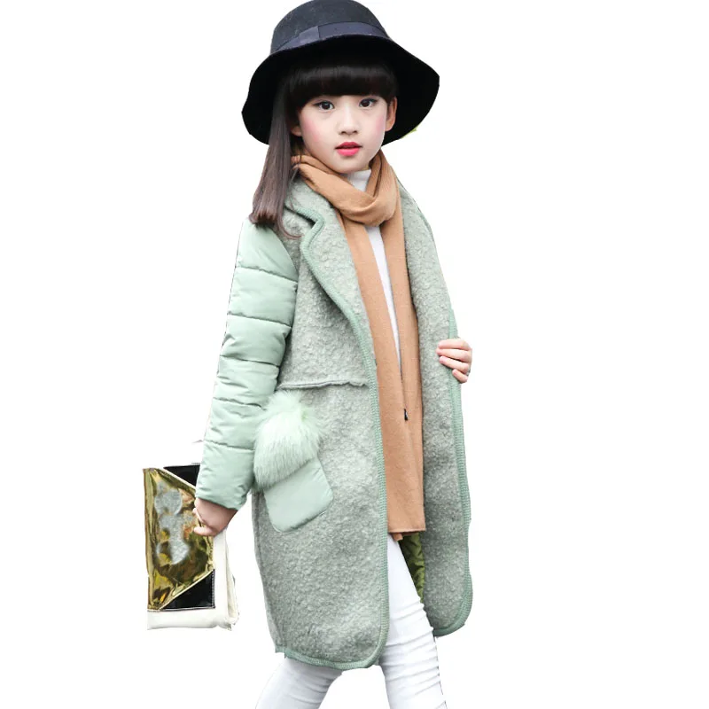 

Girls winter wool coat children's fashion thickening coat warm baby girls wool length outerwear for 4 5 6 9 10 years clothing