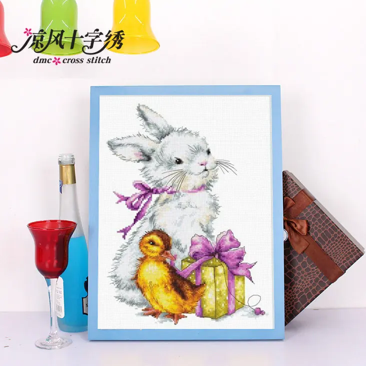 Little rabbits and ducks cross stitch kit DMC brand thread animal dog count canvas fabric embroidery handmade needlework | Дом и сад