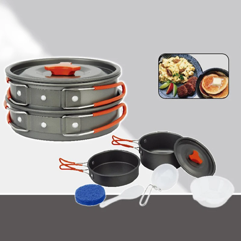 Comprar 2x Olla antiadherente Acampar al aire libre Senderismo Cooking Set Cuencos Jacketed Hervidor Portátil Utensilios de cocina Utensilios de la Comida Campestre Que Acampa Herramienta